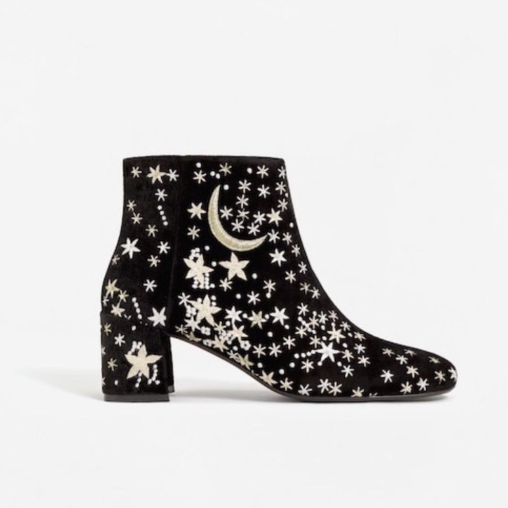 Mango Black Embroidered Ankle Boots Sz 40